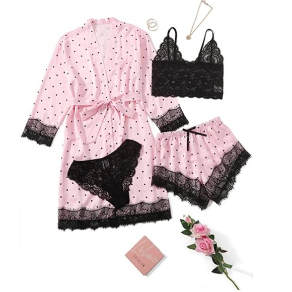 Women's 4 Pieces Satin Floral Lace Cami Top